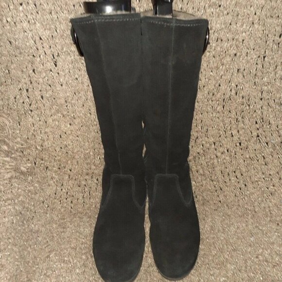 LA CANADIENNE-Valentina-Black Suede/Shearling Lined-Zip-Knee High-Sz 6-Excellent - Picture 3 of 6